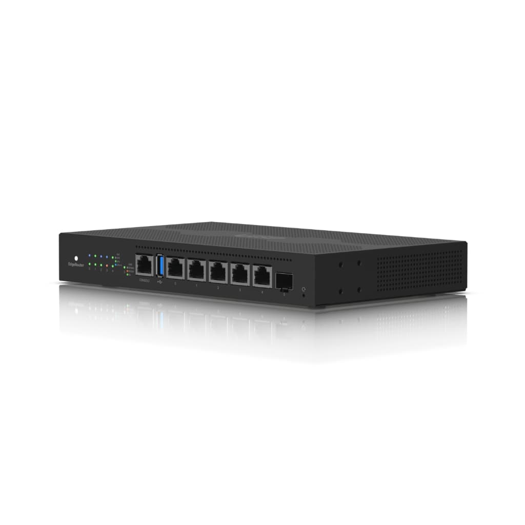 UBNT EdgeRouter 6 PoE (ER-6P) – 5 Port Gigabit RJ45, SFP Port ve 24V Pasif PoE Destekli Fansız Router