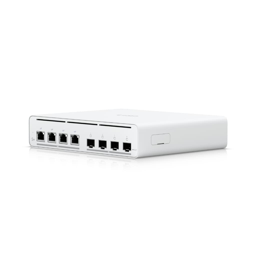 UBNT UISP Switch Plus (UISP-S-Plus) – 4× 2.5 GbE PoE ve 4× 10G SFP+ Portlu, 160W PoE Bütçesine Sahip ISP Switch