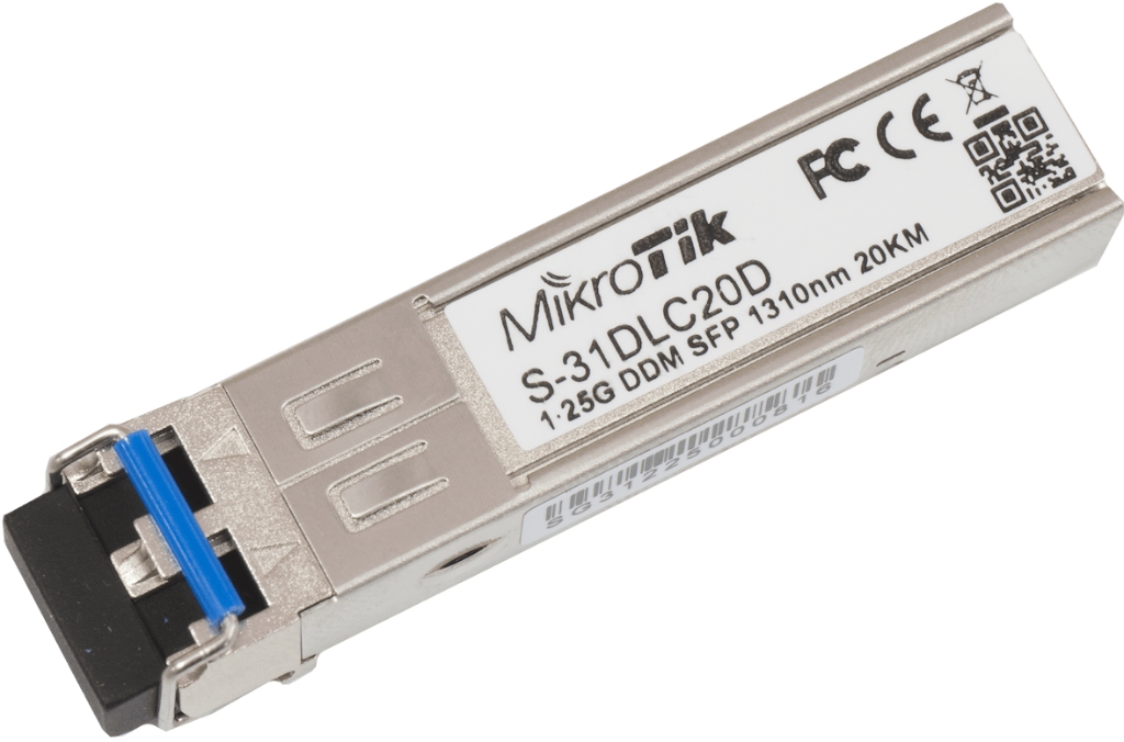 Mikrotik MikroTik S-31DLC20D 1.25G SM SFP Modül — 20 km, 1310 nm, Dual LC, DDM Destekli
